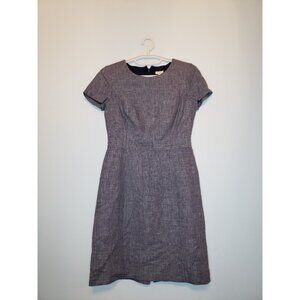 J.Crew Womens 2 Straight Pencil Dress Cotton Linen Blend Short Sleeve Blue Lined